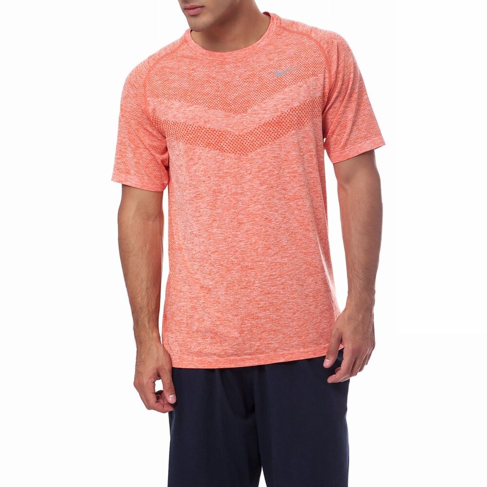 Nike Dri-Fit Orange Running Short Sleeve Shirt 642121-891 (XL) (Very Good)